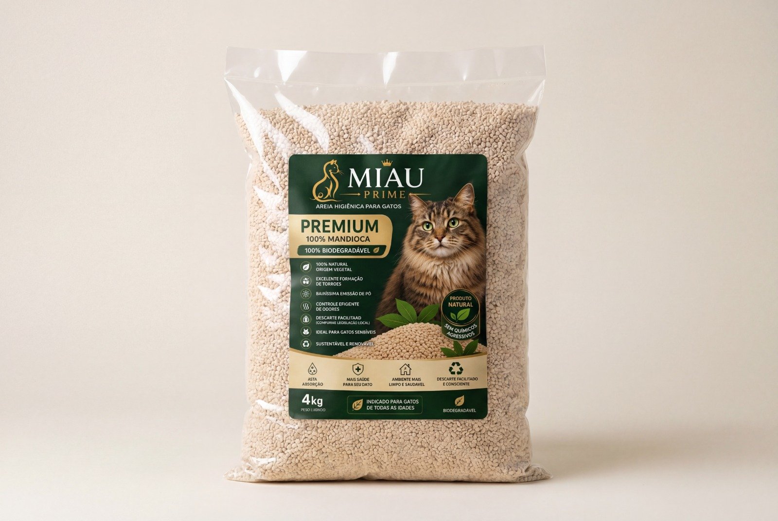 Areia Higiênica Miau Prime Premium 100% Mandioca